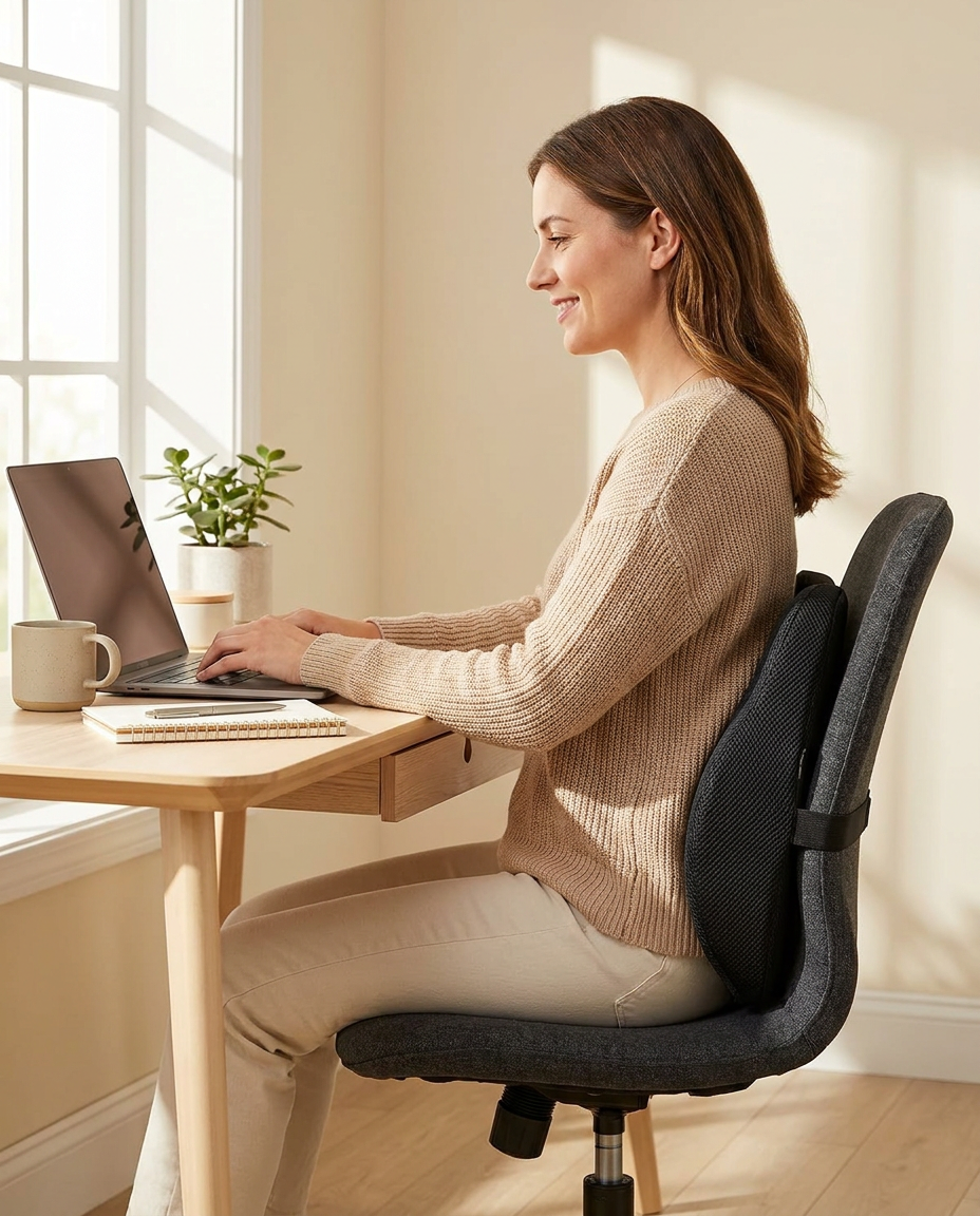 UpRight Lumbar Cushion — Memory Foam Lower-Back Support for Office, Car & Gaming Chairs