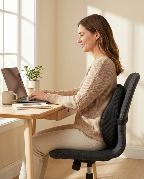 UpRight Lumbar Cushion — Memory Foam Lower-Back Support for Office, Car & Gaming Chairs